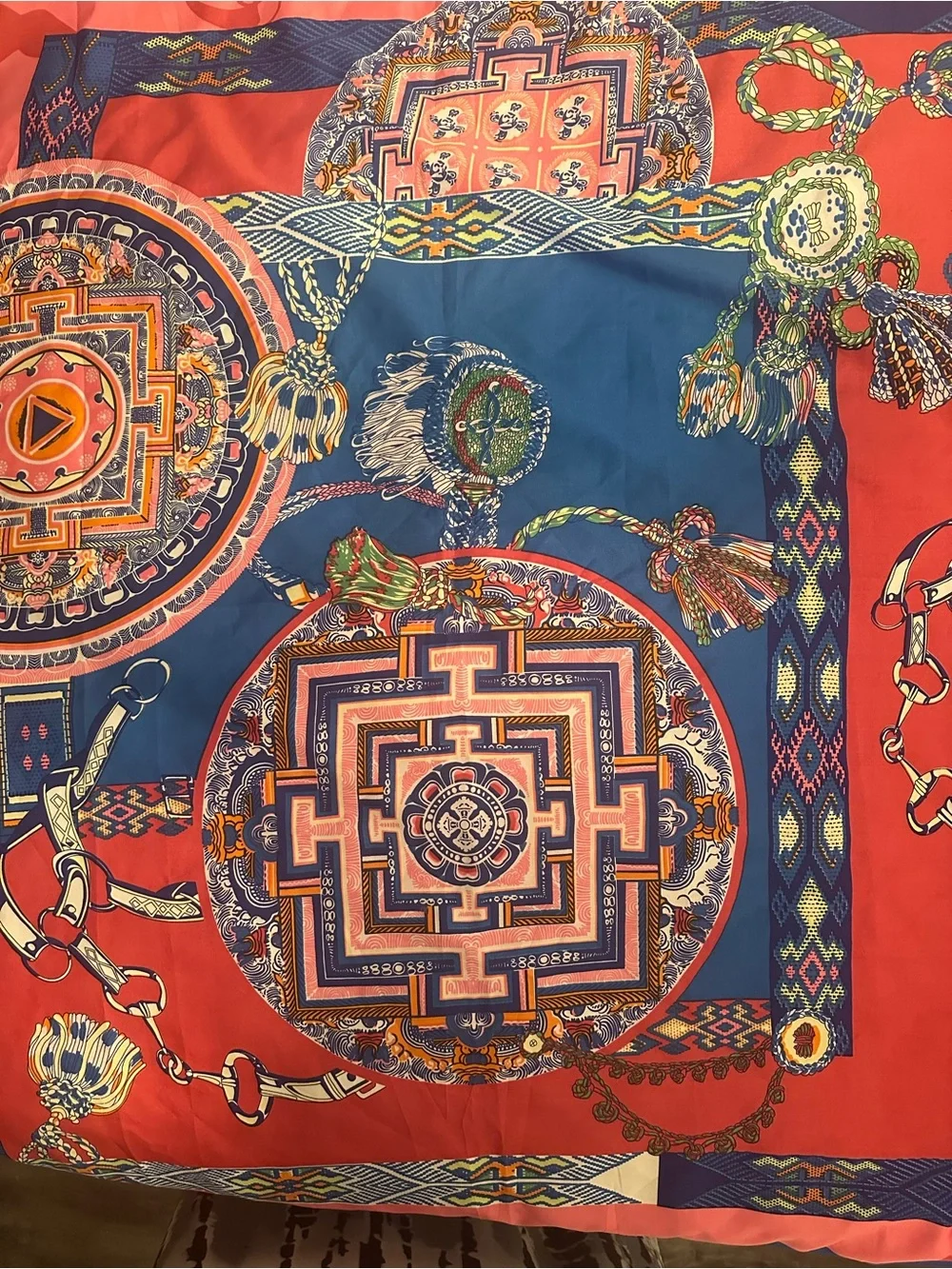 BANXI 100% Silk Mandala Print Square Scarf – Large Ornamental Statement Wrap